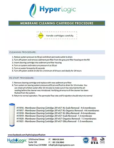 How to use a HyperLogic membrane cleaning cartridge.